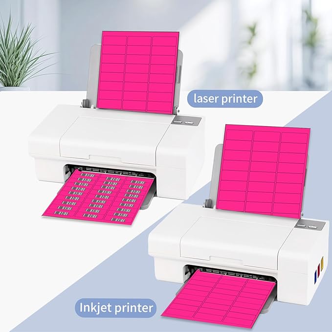 STARLIBOO 1" x 2-5/8" Address Labels- 600 Neon Color Fluorescent Stickers for Laser/Ink Jet Printer mailing Labels 8.5"×11"- Fluorescent Pink-DeskLoop Office