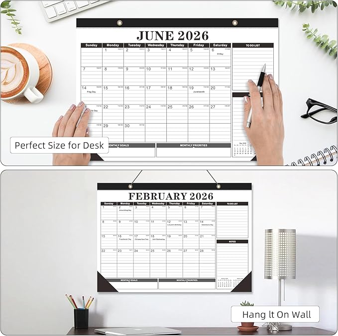 Tcamp Desk Calendar 2025-2026 from July 2025 to December 2026, Large 17" x 12" Wall Calendar with Julian Dates, 18 Months Desk Planner for Home School Office Desktop, Christmas Gifts-DeskLoop Office
