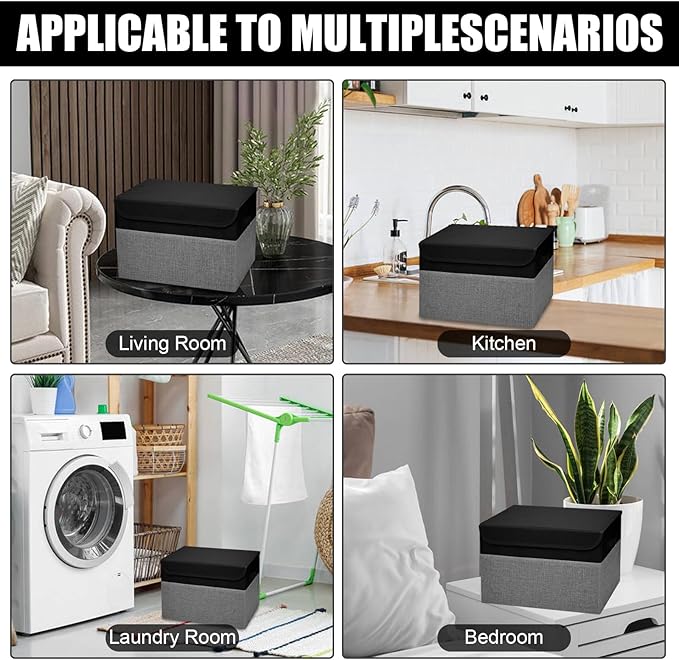 Large 22 Quart Linen Fabric Foldable Storage Bin Cube Organizer Basket with Flip-Top Lid & Handles, Clothes Blanket Box for Home, Office, Closet, Black & Gray, 4 Pack 14.6 x 9.5 x 9.5-DeskLoop Office