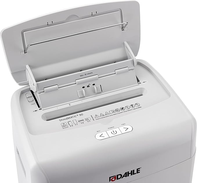 Dahle ShredMATIC SM 90 Auto-Feed Paper Shredder, Cross Cut, 90 Sheet Feed Tray, German Engineered, Jam Protection, Oil Free, SmartPower, P-4 Security, Shreds Staples/Paper Clips/Credit Cards-DeskLoop Office