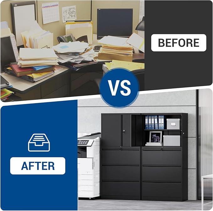 3 Drawers Lateral File Cabinet with Lockable Drawer and Door- Large Steel Filing Cabinet for Home Office Hanging Files Letter/Legal/F4/A4 Size-DeskLoop Office
