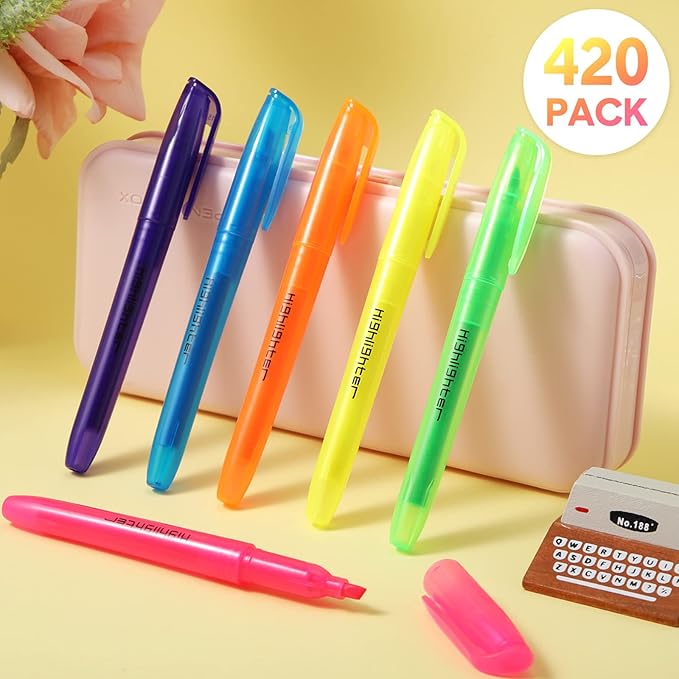 Thenshop 420 Pcs Highlighter Bulk Pack Assorted Colors Highlighter Markers Chisel Tip Fluorescent Pens for Office Classroom Back to School Supplies-DeskLoop Office