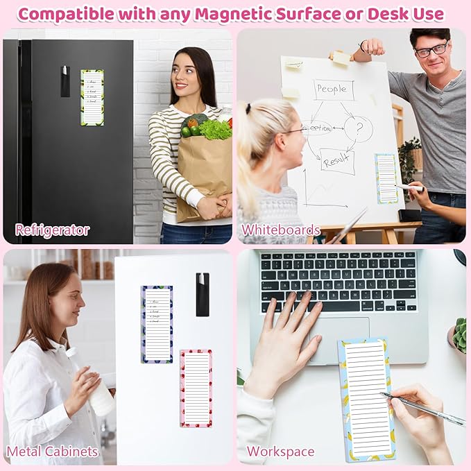 4 Pack Magnetic Note Pad for Fridge with Pen Holder, Totally 200 Sheets Magnetic To Do List, Grocery List, Shopping List, Memo Pads for Refrigerator(Fruit Design)-DeskLoop Office