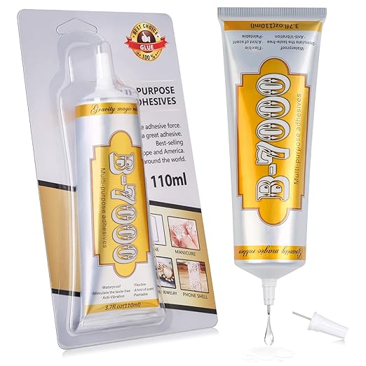 B7000 Rhinestone Jewelry Glue Clear, B-7000 Glue 3.7 fl oz Upgrade Multi-Function Adhesive Super Glue with Cap & Precision Tip for Repair, Small Hobby Models, Metal Stone Crafts, Fabric, Shoes(110ML)-DeskLoop Office