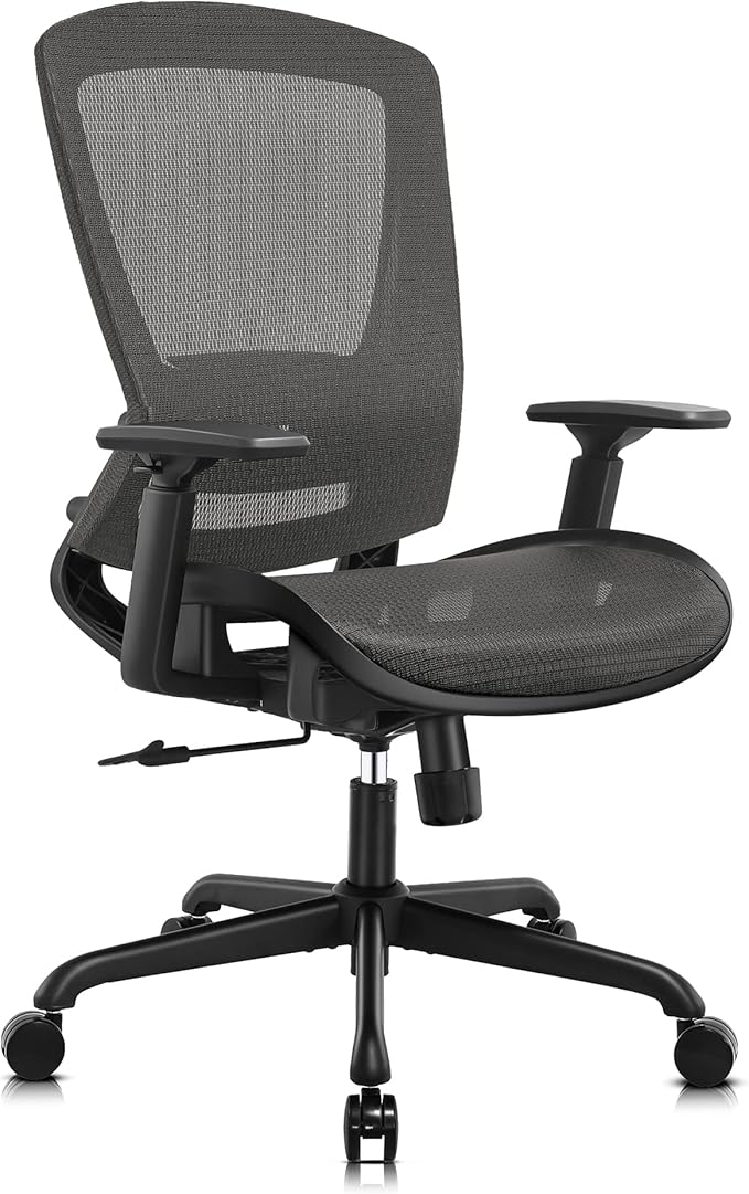 ELABEST Mesh Office Chair,Ergonomic Computer Desk Chair,Sturdy Task Chair- Adjustable Lumbar Support & Armrests,Tilt Function,Comfort Wide Seat,Swivel Home Office Chair (Grey)-DeskLoop Office