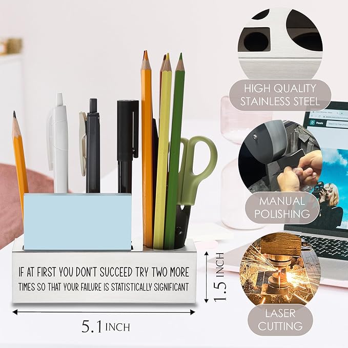 If At First You Don’t Succeed Pen Holder, Scientist Gifts Desk Decor Stainless Steel Pencil Holders WCC61-DeskLoop Office