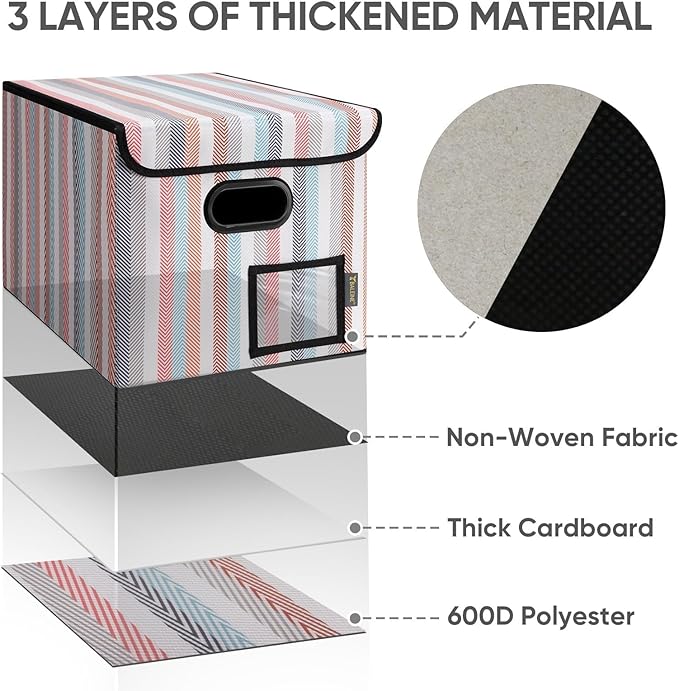 BALEINE File Organizer Box with Lid, Collapsible File Folder Organizer with Plastic Slide, Hanging File Folder Box for Office Document Storage (2 Pack, Color Stripe)-DeskLoop Office