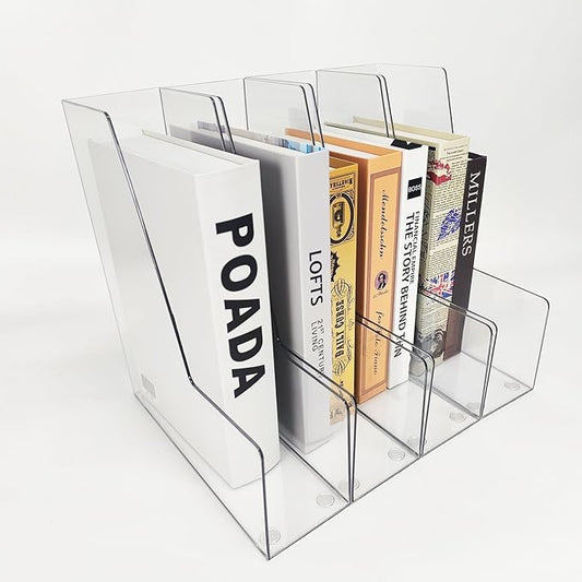 Vertical File Holder, 4 pack Clear Plastic Document Organizer and Clear Magazine Organizer, Multi-purpose Document Organizer for Home Office-DeskLoop Office