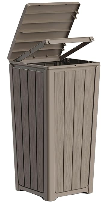 Outdoor Trash Can with Lid, Waterproof Resin Garbage Can with Tiered Lid, Outside Trash Bin for Patio, Kitchen, Backyard or Deck-DeskLoop Office