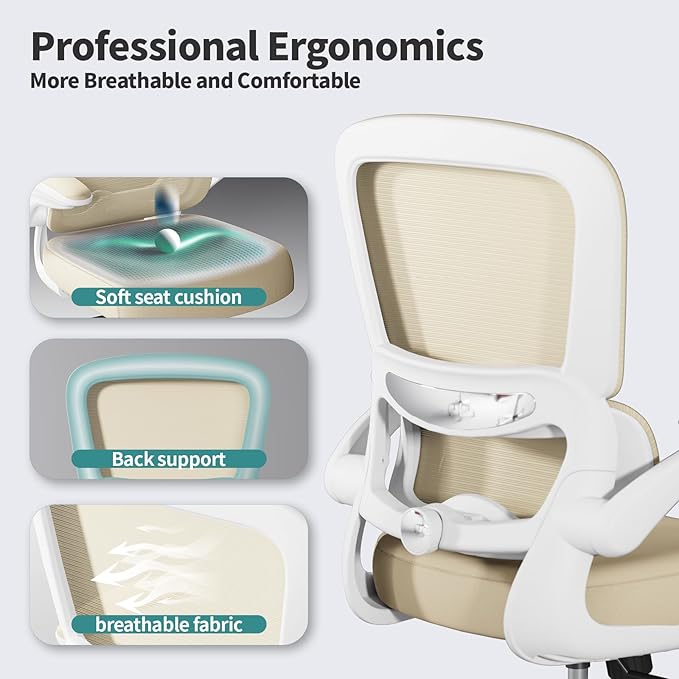 TRALT Office Chair Ergonomic Desk Chair, 330 LBS Home Mesh Office Desk Chairs with Wheels, Comfortable Gaming Chair, High Back Office Chair for Long Hours (Beige)-DeskLoop Office