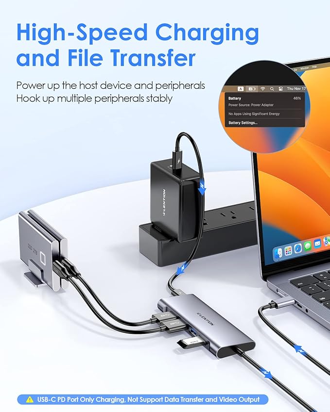 LENTION 3.3FT Long Cable USB C Multiport Hub with 4K HDMI, 4 USB 3.0, Type C Charging Compatible 2024-2016 MacBook Pro, New Mac Air/iMac/Mac Mini, More, Stable Driver Adapter (C35-1M, Space Gray)-DeskLoop Office