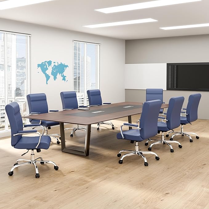 Modern Office Desk Chair, Conference Room Chairs, High Back Ergonomic Home ofiice Chair, Adjustable Height Swivel Executive Computer Chair with Padded Seat and Armrest (Blue)-DeskLoop Office