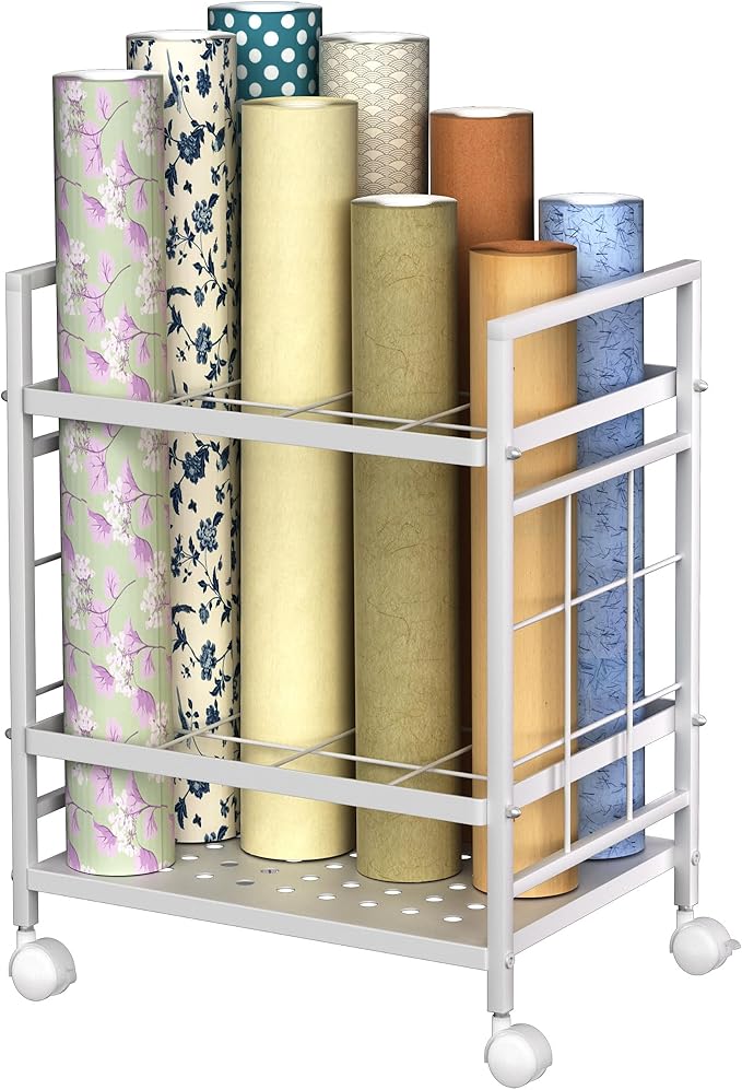 GIOTORENT Blueprint Storage Rack, Holder with Wheels, Map/Poster/Architectural Plan Storage, 12 Slots, 2 Brakes, Silent Wheels for Home, Office, School (White)-DeskLoop Office
