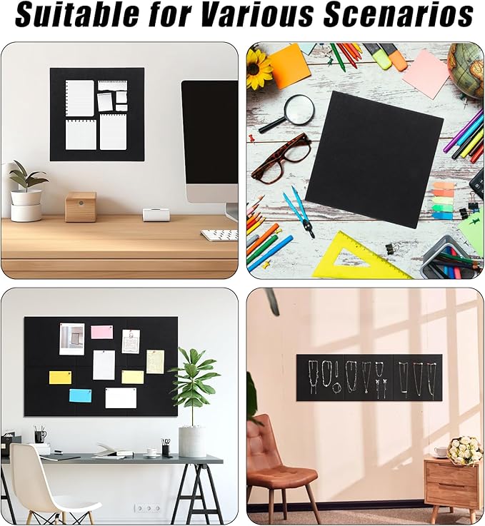 Large Cork Board 36" x 24", 6 Pack Felt Wall Tiles with 30 Pcs Pushpins, Bulletin Board with Removable Self-Adhesive Strips, Pin Boards Cork Boards for Walls Office Home Classroom Decor-Black-DeskLoop Office