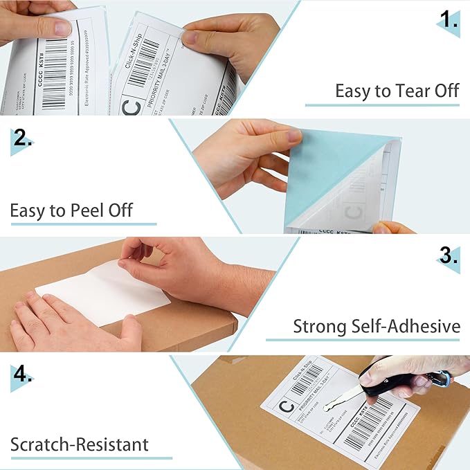 L LIKED 6000 Fanfold 4 x 6 Thermal Labels, with Perforated Line Shipping Labels, Compatible with Zebra & Rollo Printer, White, Commercial Grade