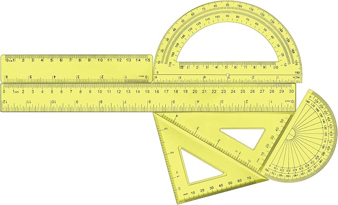 Tenare 1 Set Plastic Clear Math Set Includes Protractor Triangle Rulers 12 Inch 6 Inch Straight Geometry Math Transparent Ruler Measuring Tool for School Office Home Supplies(Yellow)-DeskLoop Office