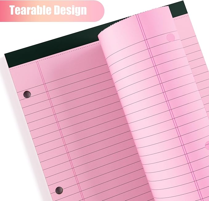 HAUTOCO 12 Pack 8.5 x 11 Legal Pads Pink Wide Ruled Notepads Perforated Writing Pads, 30 Sheets Per Notepad, 3-Hole Punched Paper, Writing Note Pads for School, Home, Office, Business-DeskLoop Office
