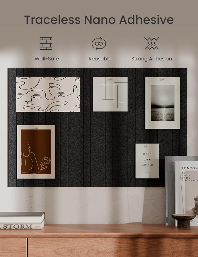 Bumusty Large Cork Board Alternative-36 x24 Felt Bulletin Board Tiles, with 30 Pushpins, 40 Adhesive Tabs, 6-Pack Slat Wall Paneling, Cork Boards for Office Push Pin Board Felt Board-Black-DeskLoop Office