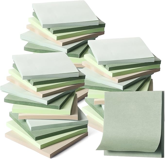 Thenshop 36 Pads Sticky Notes 3''x3'', Self Stick Notes Pads Office Supplies, 50 Sheets/pad Colored Aesthetic Sticky Accessories Home, Office, Notebook(Green)-DeskLoop Office