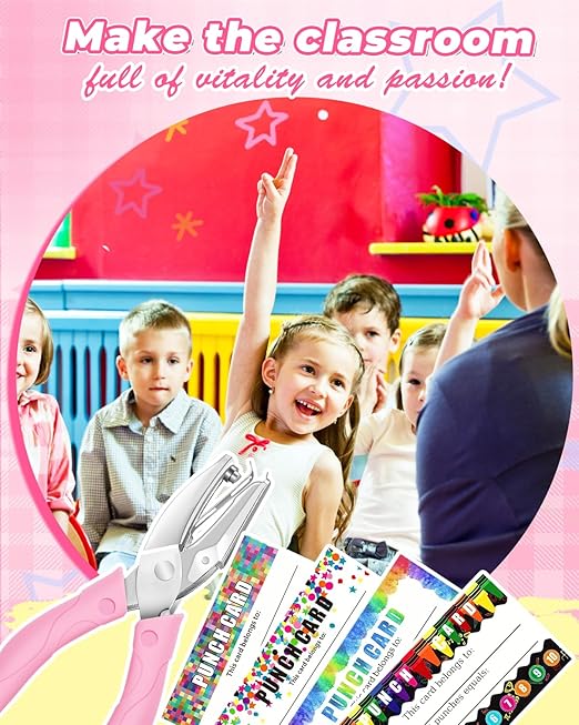 UCEC 200 Pieces Punch Cards for Classroom with Circle Hole Puncher, Incentive Loyalty Reward Card with Handheld Single Punch Kit to Behavior for Business Home Classroom School Kids Students Teachers-DeskLoop Office
