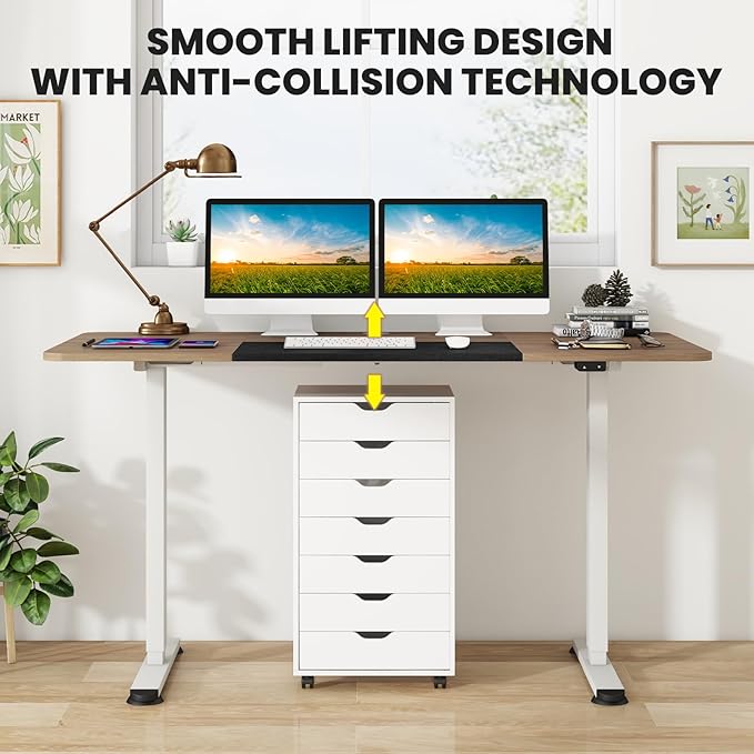 GOFLAME Height Adjustable Electric Standing Desk, 55 x 28 Inch Sit Stand Up Electric Desk with Headphone Hook, Ergonomic Standing Workstation, Electric Standing Desk with Metal Frame, Natural-DeskLoop Office