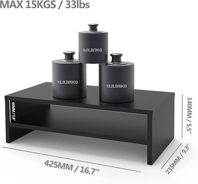 FITUEYES Monitor Stand - 2 Tier Computer Monitor Riser Shelf, Wood Desktop Stand for Laptop Computer Screen, Desk Organization, Office Supplies-DeskLoop Office