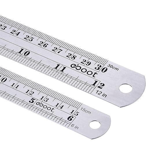 Eboot Stainless 2 Pack Steel Ruler 6 Inch and 12 Inch Metal Rule Kit with Conversion Table-DeskLoop Office