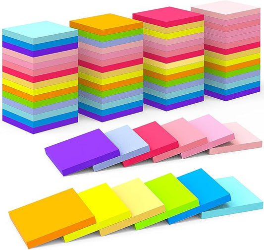 Sticky Notes 3x3 Inch Bulk 72 Pads - 12 Assorted Color Self-Stick Memo Pads for Students, Office, Home Organization Easy to Post for Planners, Fridge, Laptops (5400 Total Sheets)-DeskLoop Office