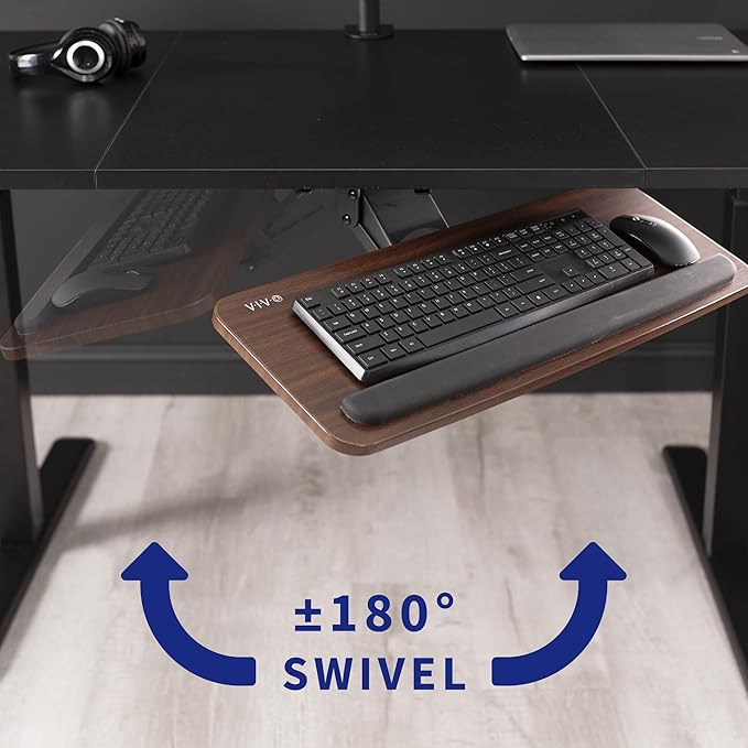 VIVO Adjustable Computer Keyboard and Mouse Platform Tray, Ergonomic Under Table Desk Mount Drawer Underdesk Shelf, Dark Wood Top, Black Frame, MOUNT-KB03D-DeskLoop Office