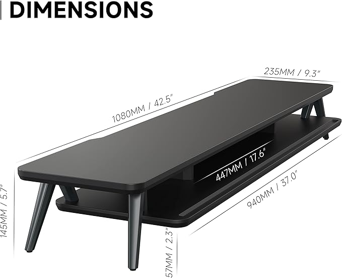 Fenge Dual Monitor Stand, Monitor Stands Riser for 2 monitors, 42.5 Inch Wood Desk Shelf with Storage Organizer and Cable Management for Office Desk Accessories-DeskLoop Office