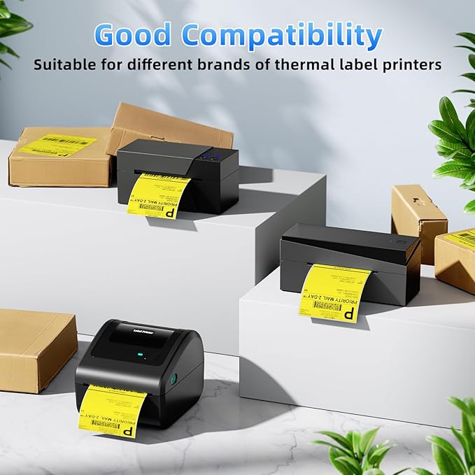 4x6 Thermal Labels, 1 Packs of 500 4x6 Fold Labels Yellow - Compatible with JADENS, ASprink, Phomemo, Rollo, Zebra, Omezizy and Other Thermal Printers-DeskLoop Office