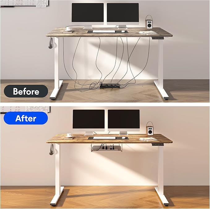 FLEXISPOT EN2 Whole-Piece Standing Desk with Clamp Power Strip, 48 x 30 Electric Stand Up Height Adjustable Desk with Cable Management (White Frame + 48" Black Walnut Desktop, 2 Packages)-DeskLoop Office