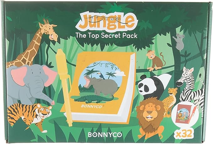 BONNYCO Invisible Ink Pen and Notebook Pack 32 Safari Party Favors for Kids Magic Spy Pen Goodie Bags Stuffers for Kids | Jungle Goody Bag Stuffers Return Gifts Birthday, Classroom Prizes Students-DeskLoop Office