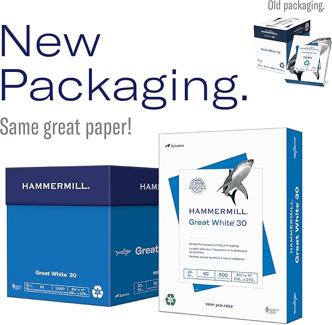 Hammermill Printer Paper, Great White 30% Recycled Paper, 8.5 x 11 - 5 Ream (2,500 Sheets) - 92 Bright, Made in the USA-DeskLoop Office