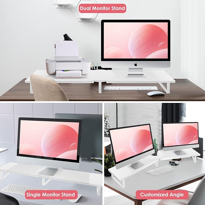 Dual-Monitor-Riser-Stand-For-Desk, Large Monitor Stand Riser For 2 Monitors With Adjustable Length Angle, Double Computer Riser For Desktop Organizer, Monitor Shelf Riser-DeskLoop Office