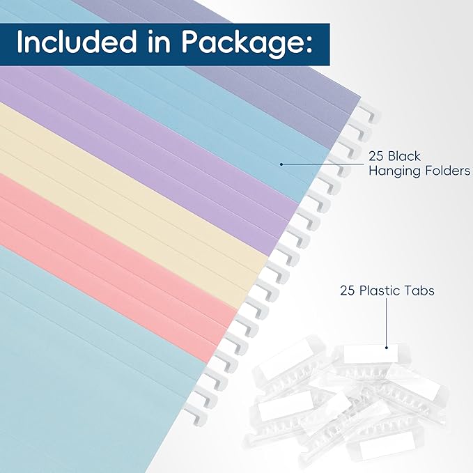 Hanging File Folders, 25 Pack Letter Size File Folders with 1/5-cut Tabs, Office Essentials for Filing Cabinet & Desk Storage-DeskLoop Office