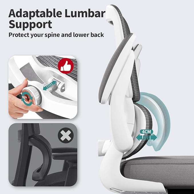 TRALT Office Chair - Ergonomic Desk Chair with Adjustable Lumbar Support, Mesh Computer Chair, Executive Chairs for Home Office Comfortable Lumbar Support (White)-DeskLoop Office