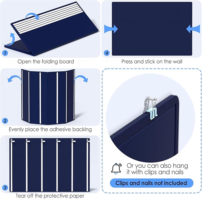 MaxGear Extra Large Bulletin Board 72" x 48", Foldable Felt Board Vision Board Supplies, Cork Board for Office, Home, School, Small Pin Boards for Walls Decorative Display Board Dark Blue-DeskLoop Office