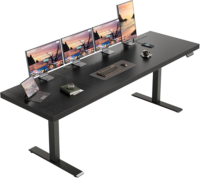 OffiGo Electric Standing Desk with 3-Piece Board, 79 Inch Height Adjustable Large Desk with Power Outlets, Sit Stand Table, Writing Computer Desk for Home, Office, Workstation, Black-DeskLoop Office