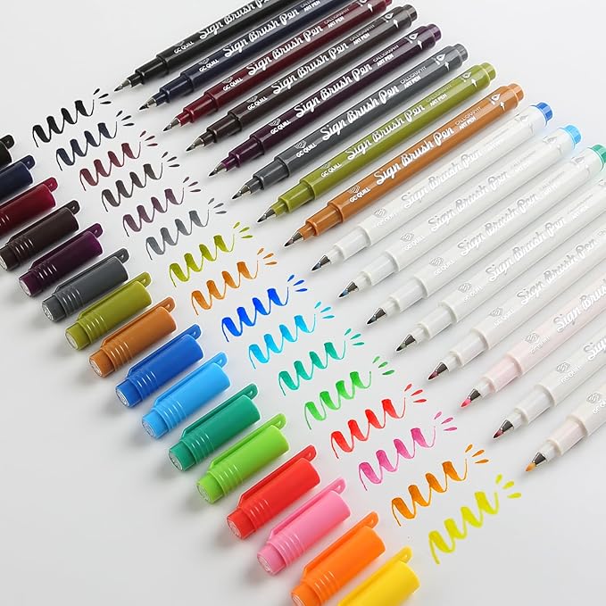 GC QUILL Fudenosuke Brush Pen - 16 Colors Calligraphy Brush Pens for Hand Lettering, Calligraphy, Drawing, Writing, Journaling GC-SB16-DeskLoop Office