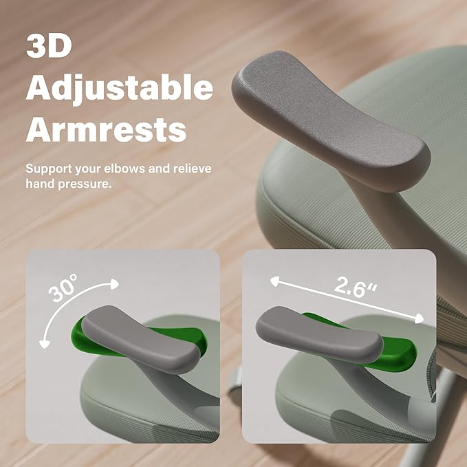 GYI Computer Desk Chair, Ergonomic Office Desk Chairs with Mesh Back, Adjustable Lumbar Support, Height, 3D Flip-up Arms, Wheels, Rocking Function, Grey-DeskLoop Office