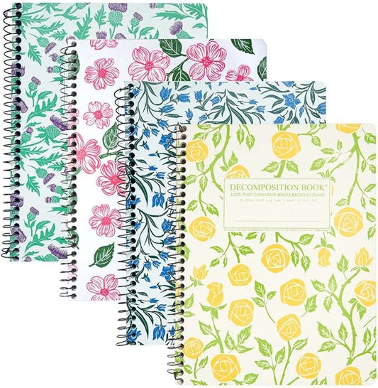 Decomposition 4-Pack Flowery Bouquet College Ruled Spiral Notebook - 9.75 x 7.5 Journal with 160 Lined Pages - 100% Recycled Paper - Cute Notebooks for School Supplies, Home & Office - Made in USA-DeskLoop Office