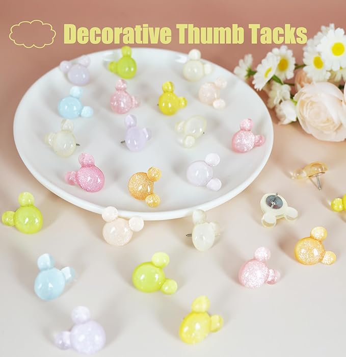 30Pcs Push Pins,Decorative Push Pin,Cute Thumb Tacks Cute Office Decor for Cork Board Bulletin Board,Desk Accessories Aesthetic,Classroom Decor,Business Home Decor(30-Mouse)-DeskLoop Office