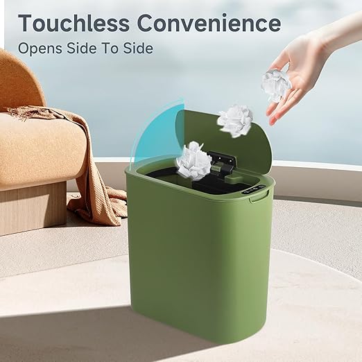 Automatic Motion Sensor Bathroom Trash Can with Lid, 2.6 Gallon Touchless Trash Bin, Smart Garbage Can Plastic Slim Wastebasket for Bedroom, Office, Dorm (Green)-DeskLoop Office