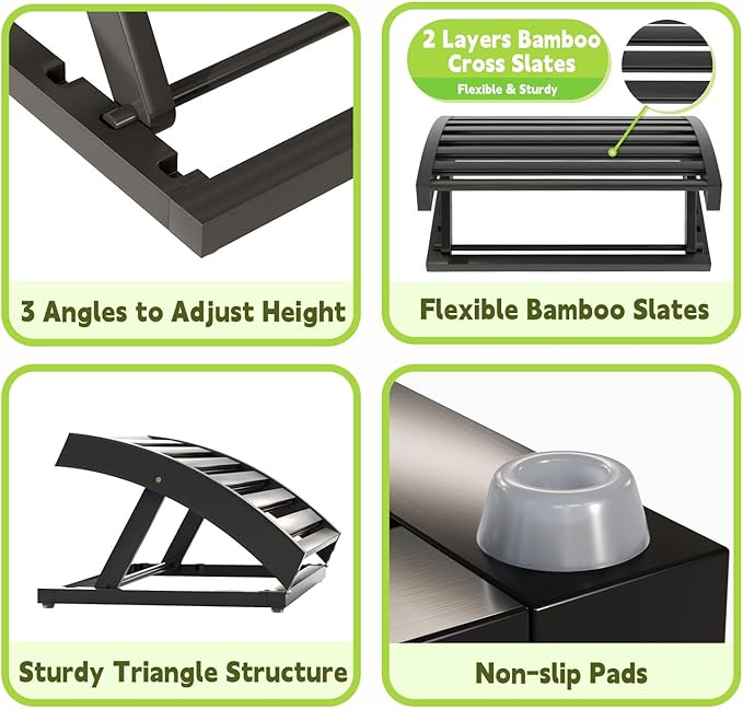 Foot Rest for Under Desk at Work - Adjustable Black Bamboo Footrest for Office and Couch-DeskLoop Office