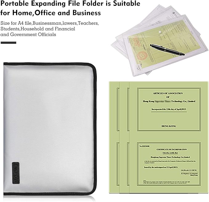 ENGPOW Expanding File Folder Important Document Organizer Fireproof and Waterproof Document Bag with A4 Size 13 Pockets Zipper Closure Non-Itchy Silicone Coated Portable Filing Wallet Pouch(Silver)-DeskLoop Office