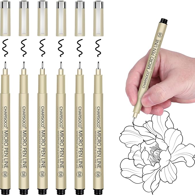 08 Micro Pen, 6 Pack Black Fine Point Pen with Waterproof Archival Ink, 0.52mm Fineliner Ink Pens for Artist Illustration, Sketching, Anime, Manga, Technical Drawing and Scrapbooking-DeskLoop Office