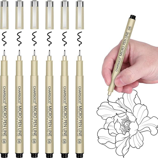 08 Micro Pen, 6 Pack Black Fine Point Pen with Waterproof Archival Ink, 0.52mm Fineliner Ink Pens for Artist Illustration, Sketching, Anime, Manga, Technical Drawing and Scrapbooking-DeskLoop Office