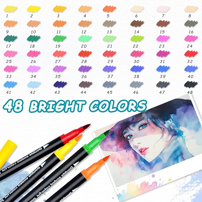 48 Colors Dual Markers Brush Pens, Art Markers Colored Pens for Adult Coloring Books, Brush and Fine Point Dual Tip Artist Colored Marker Set for Drawing Adult Coloring Hand Lettering-DeskLoop Office