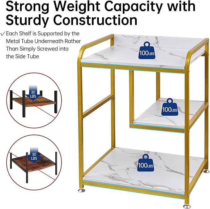 Large Printer Table Stand with Shelf for Computer Tower, CPU and Shredder, 22 x 18 Inch Rolling Printer Cart with Wheels for Home Office Storage and Organization - White Gold-DeskLoop Office